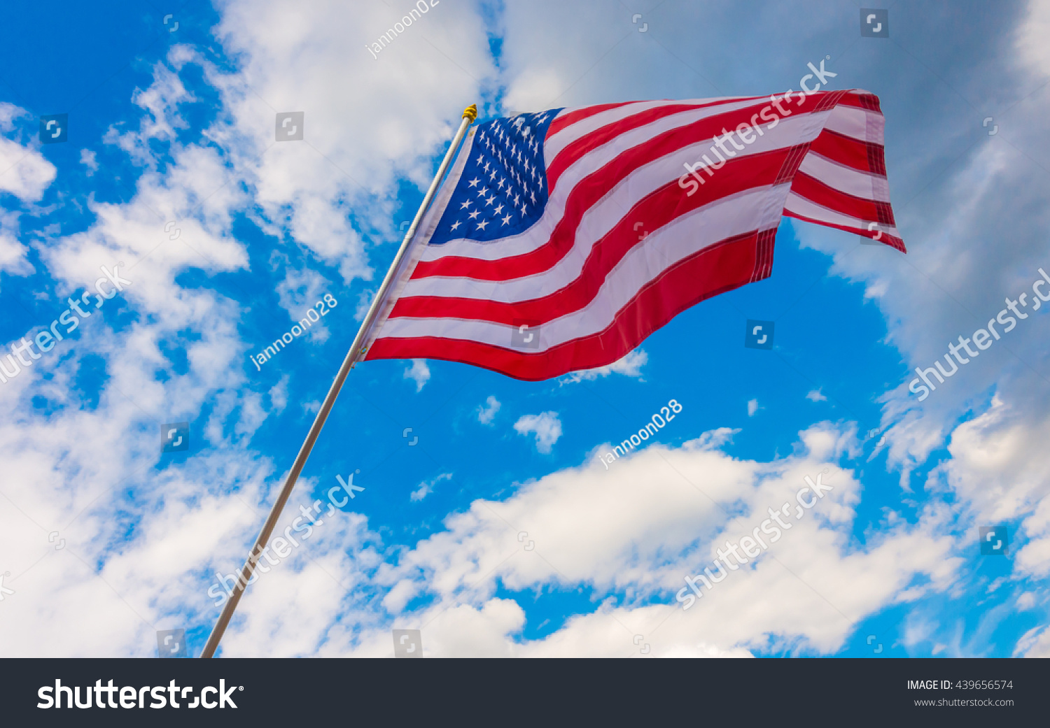 American Flag On Blue Sky Stock Photo 439656574 : Shutterstock