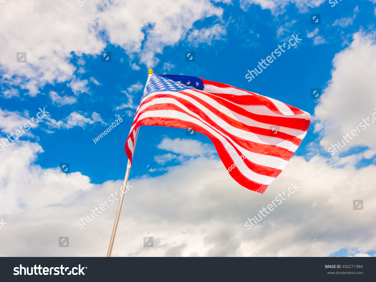 American Flag On Blue Sky Stock Photo 450271984 : Shutterstock