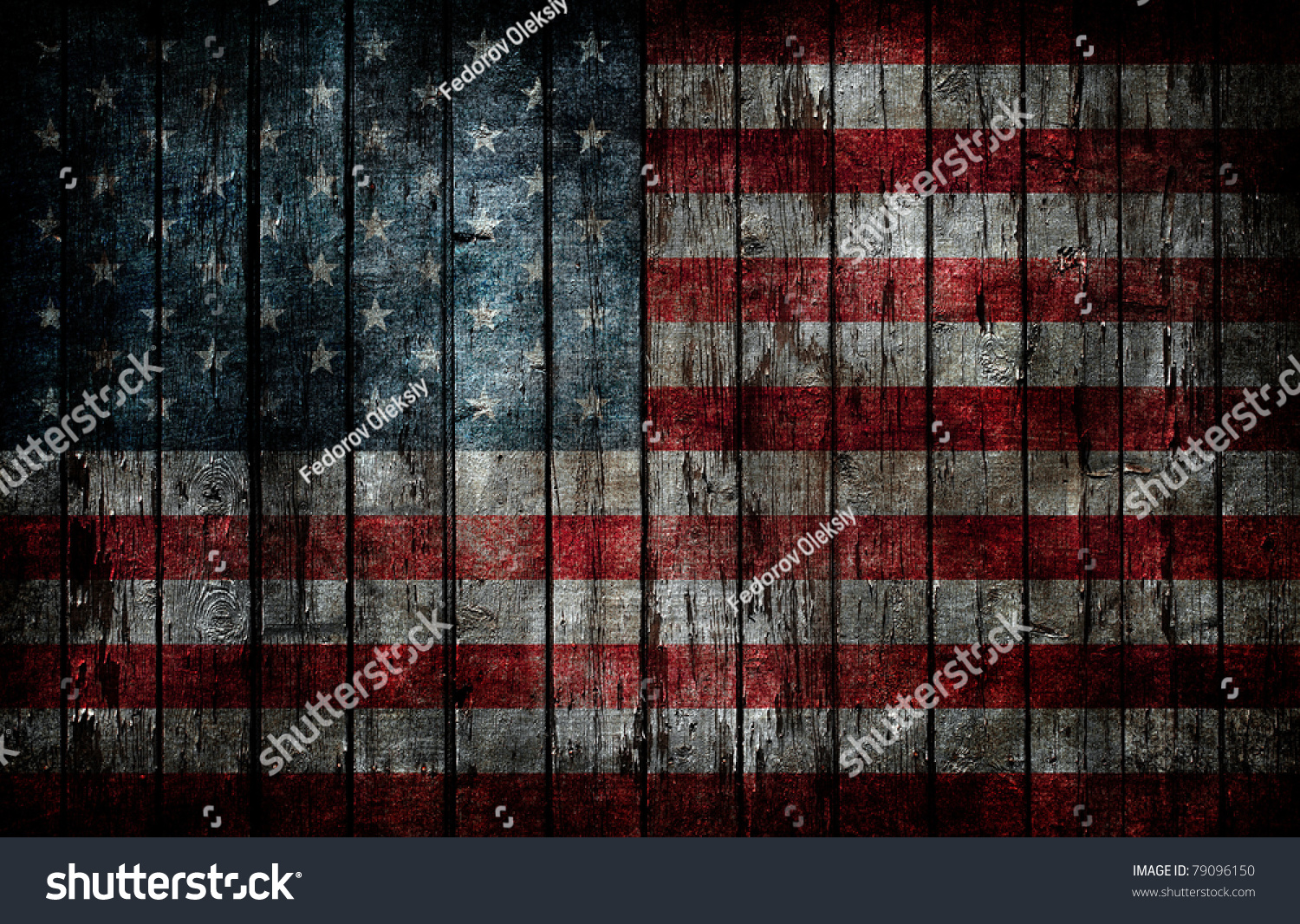 American Flag Painted On Fence Background Stock Photo 79096150 ...