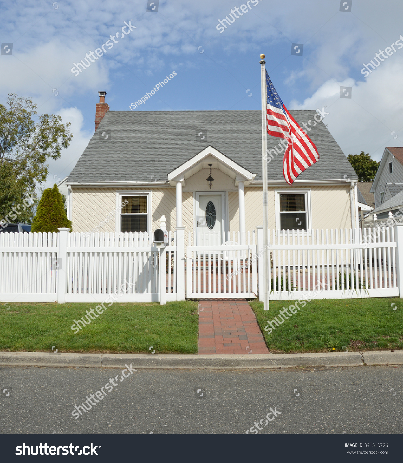 American Flag Pole Suburban Bungalow Style Stock Photo Edit Now