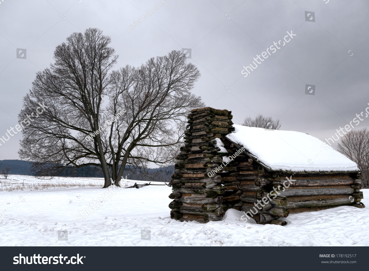 American Revolutionary War Soldier Housing Wood Cabin And Big Old Tree ...