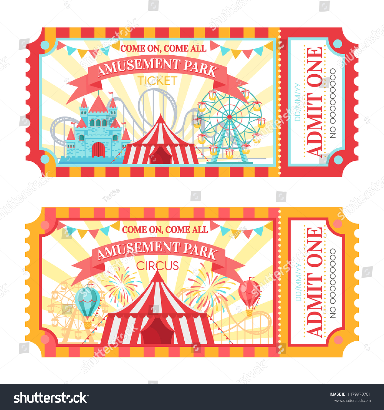 Amusement Park Ticket Admit One Circus Stock Illustration 1479970781 ...