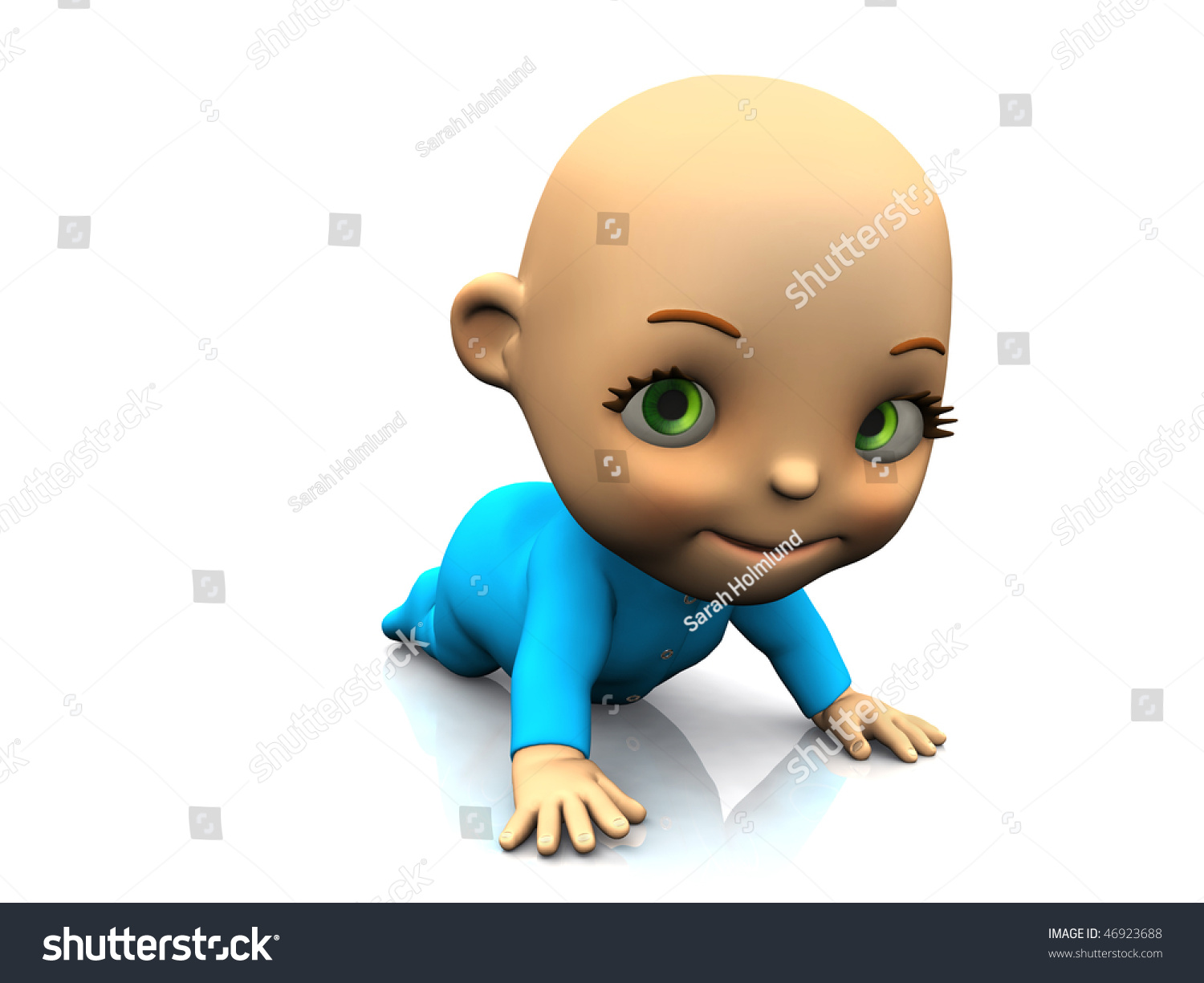 An Adorable Cute Cartoon Baby Crawling On The Floor And Smiling. White ...