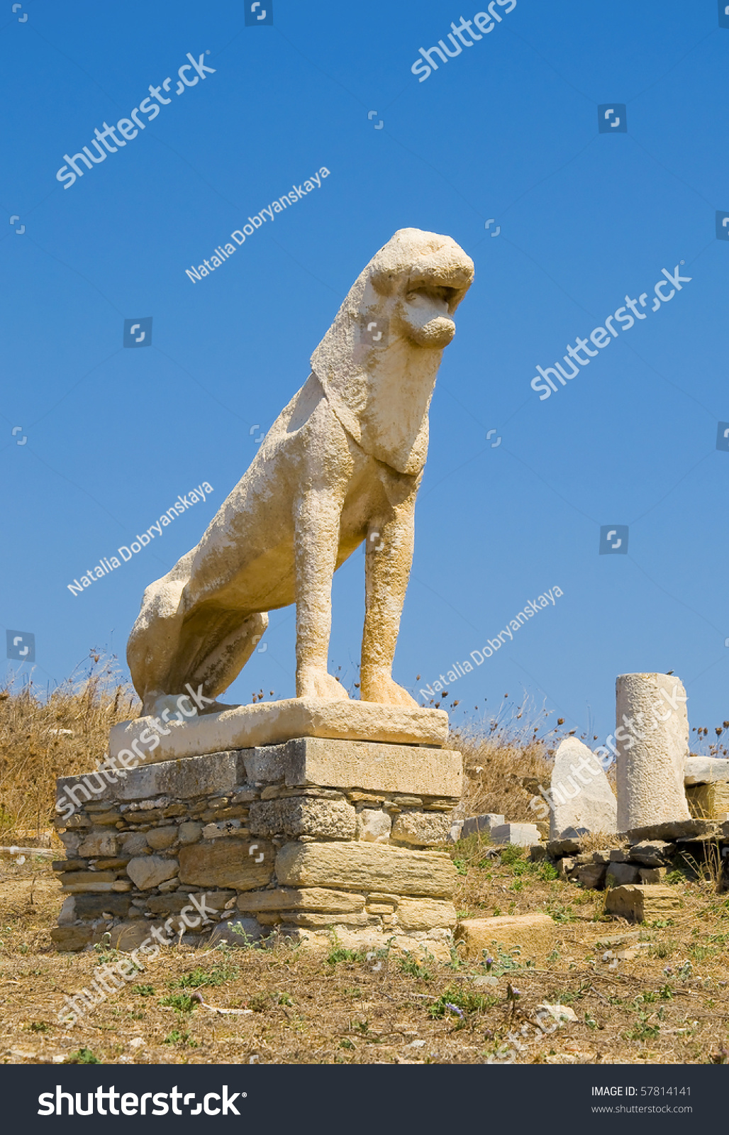 An Ancient Statue Of A Lion On The Island Of Delos In Greece In The ...