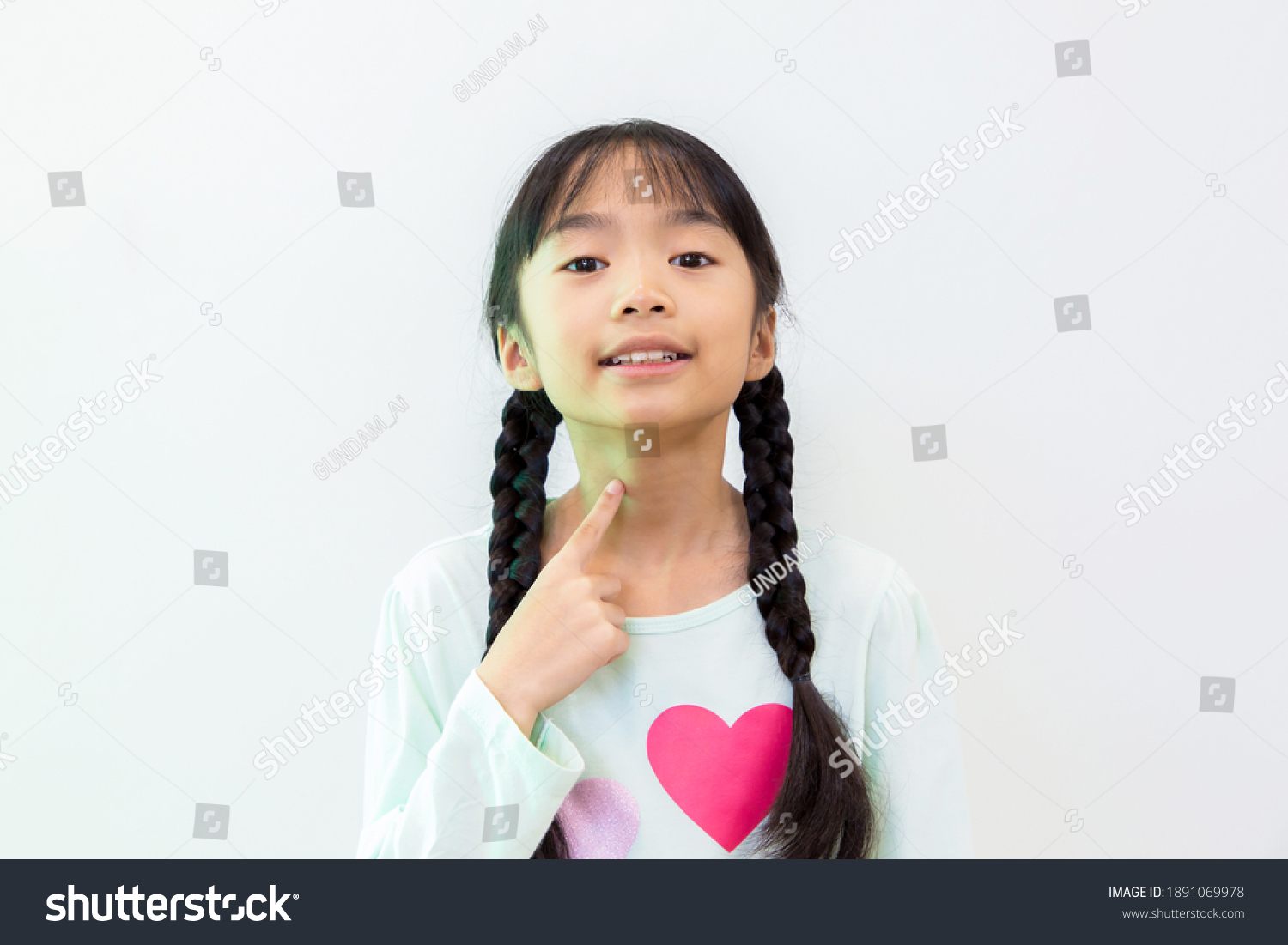 Asian Girl Pointing Her Hand Her Stock Photo 1891069978 | Shutterstock