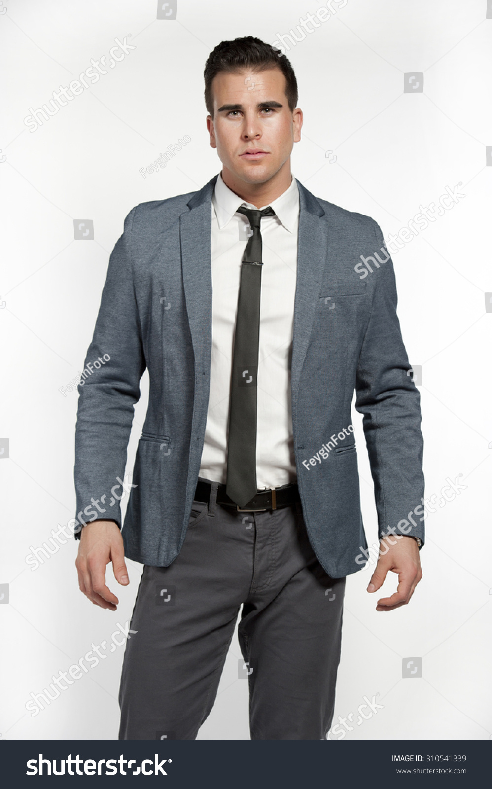 Attractive White Male Wearing Fitted Gray Stock Photo 310541339