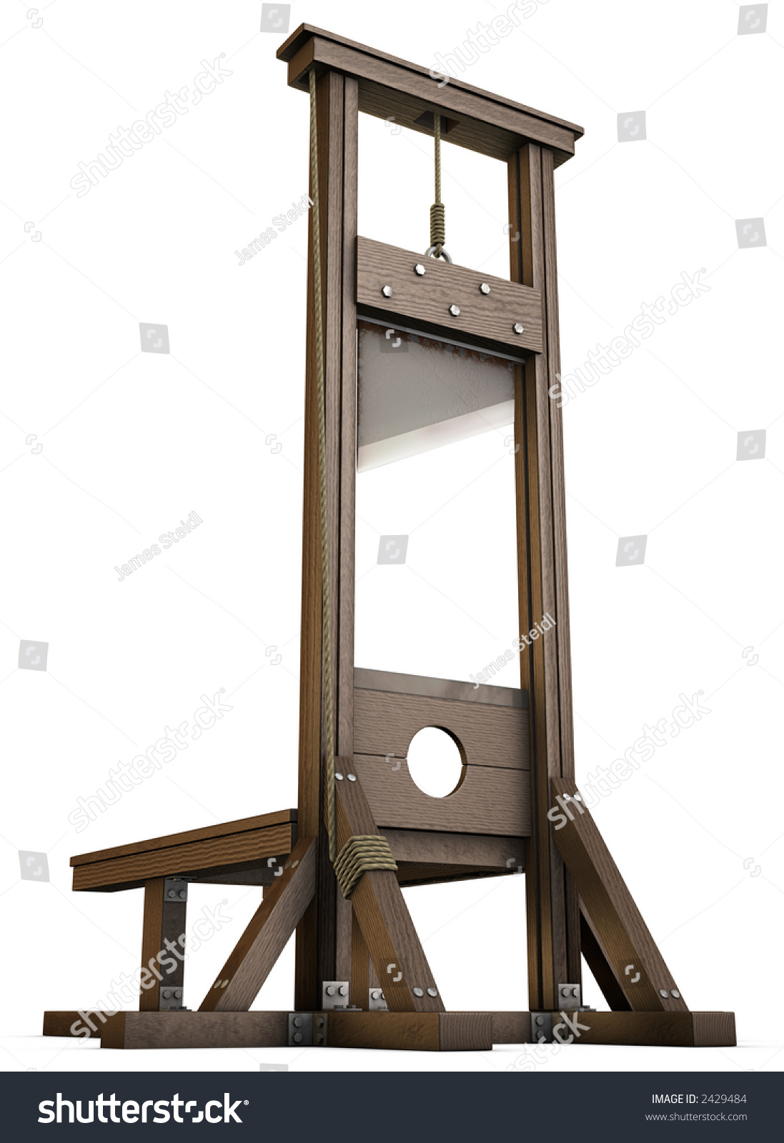 An Empty Guillotine Rendered From The Ground Over A White Background ...
