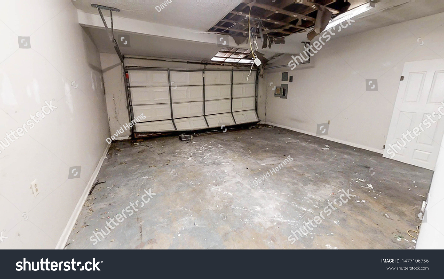 Empty White Garage Sagging Ceiling Stock Photo Edit Now 1477106756