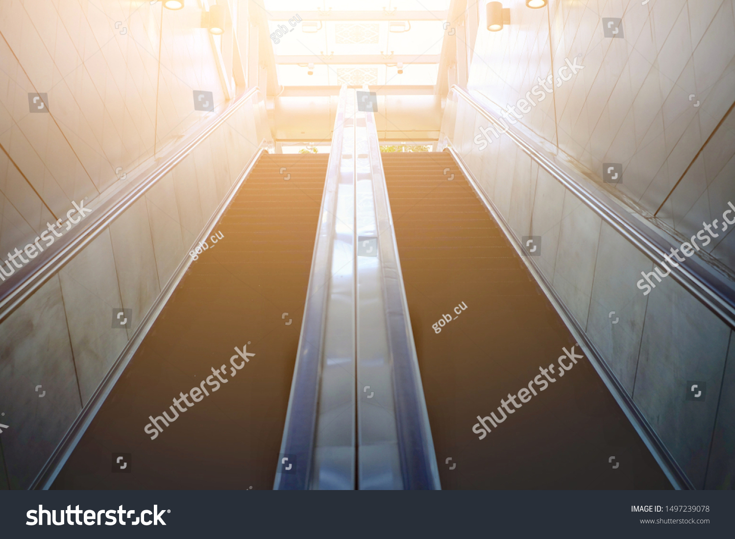 Escalator Bright Sun Light Above Glass Stock Photo Edit Now