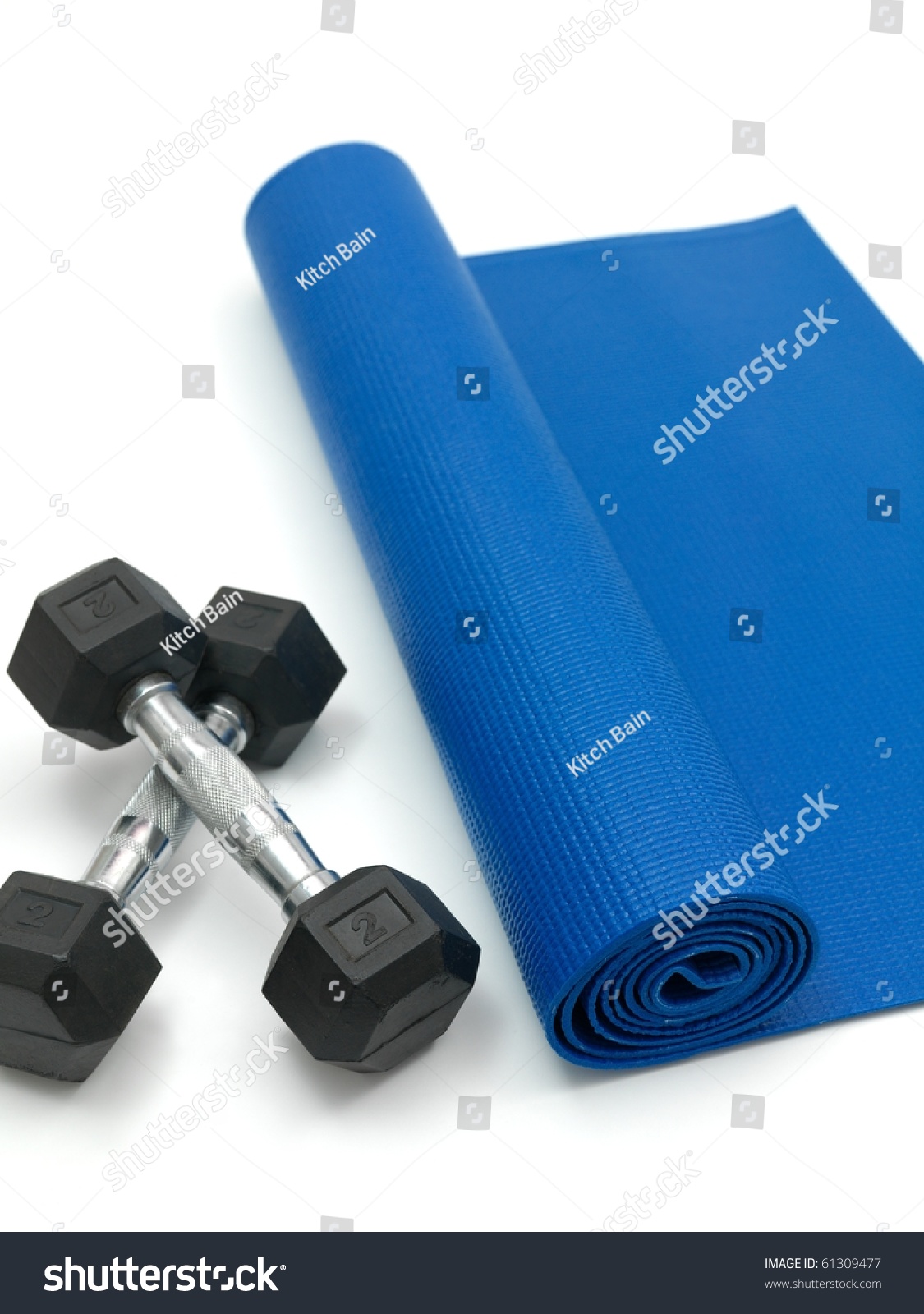 Exercise Mat Hand Weights Isolated Against Stock Photo (Edit Now) 61309477