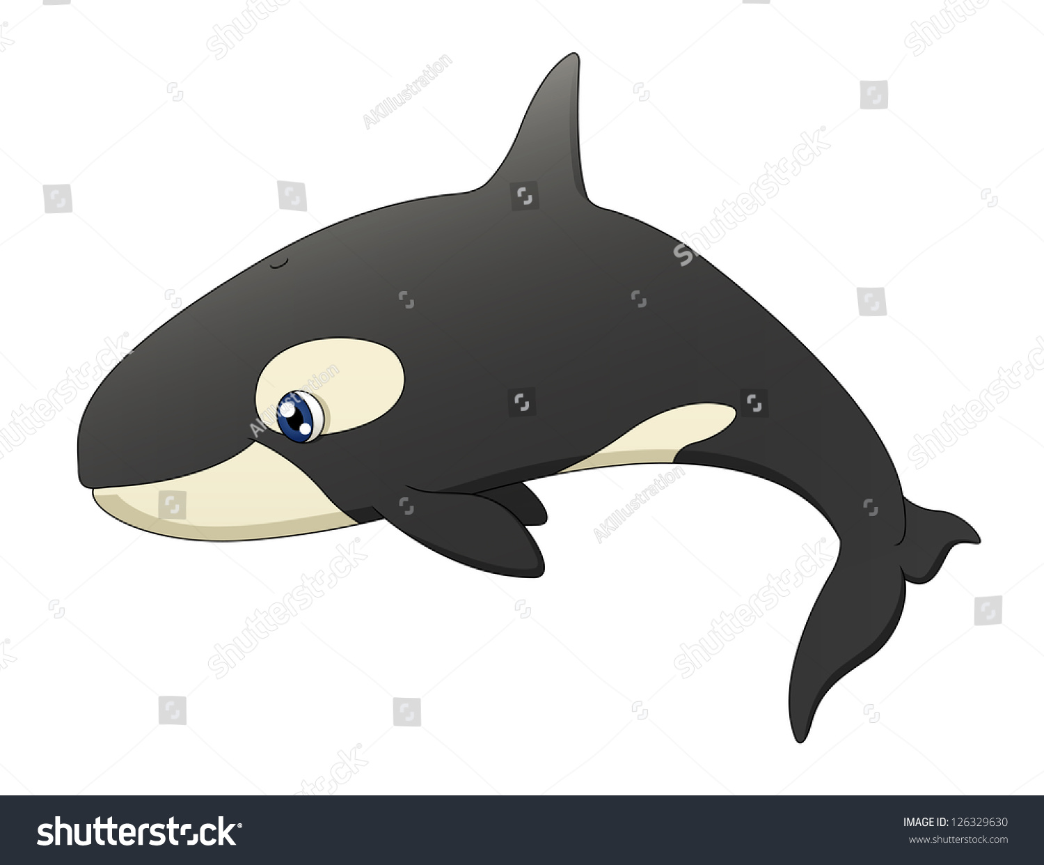 An Illustration Depicting A Cute Cartoon Killer Whale Swimming. Raster ...