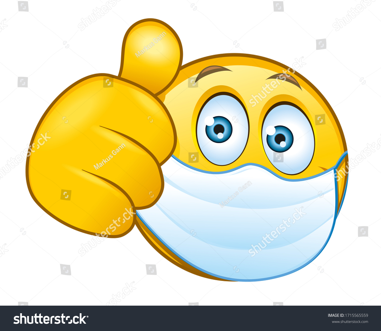 Illustration Masked Emoji Thumbs Sign Stock Illustration 1715565559 ...