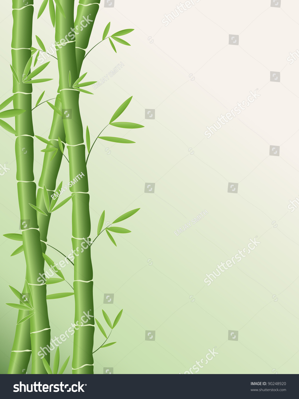 An Illustration Of Green Bamboo Poles With Leaves On A Pale Green ...