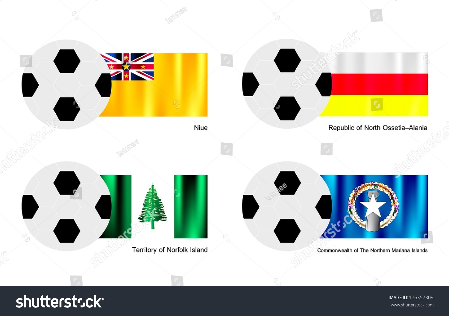 Illustration Soccer Balls Footballs Flags Niue Stock Illustration