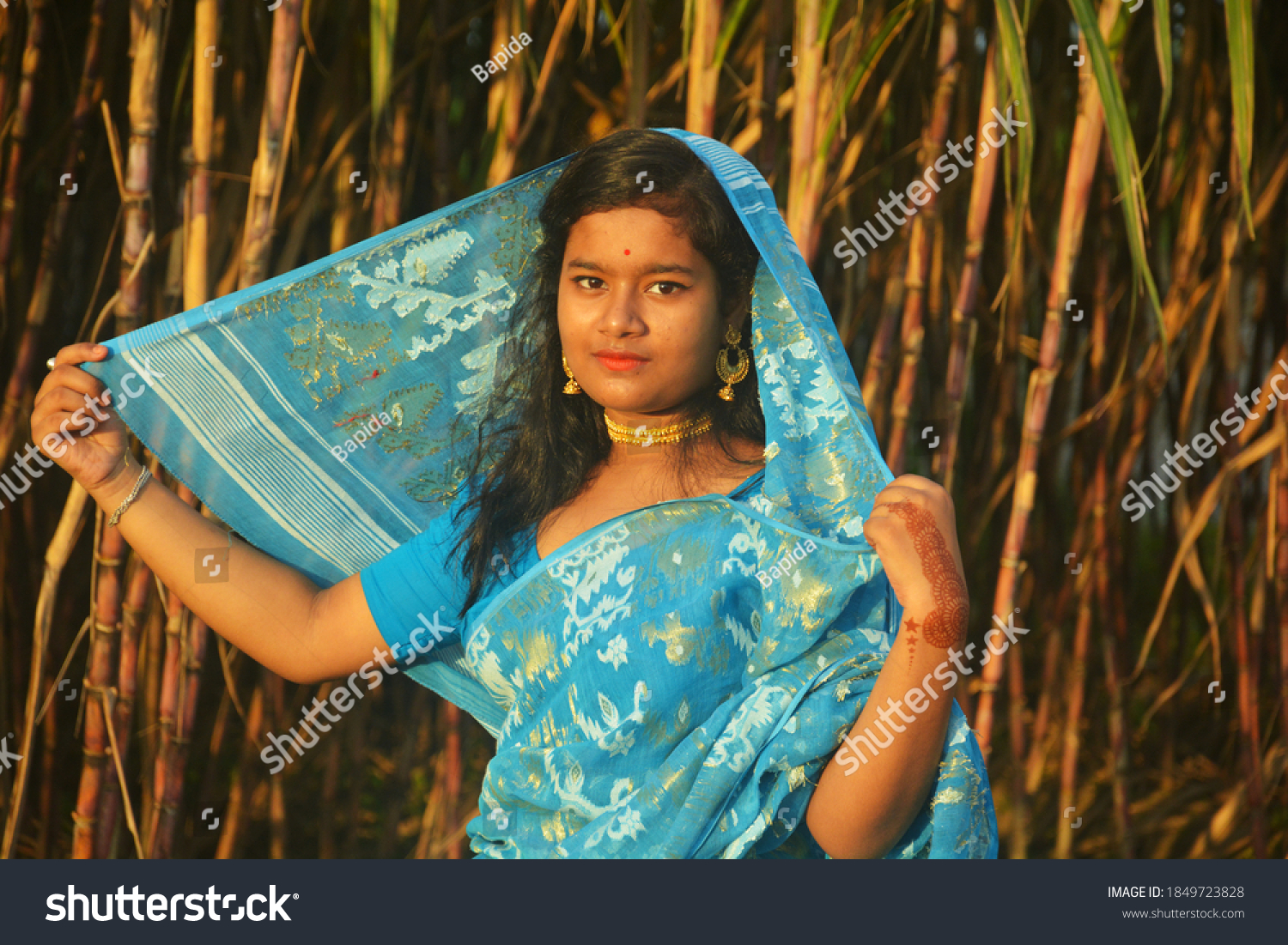 blue saree wearing