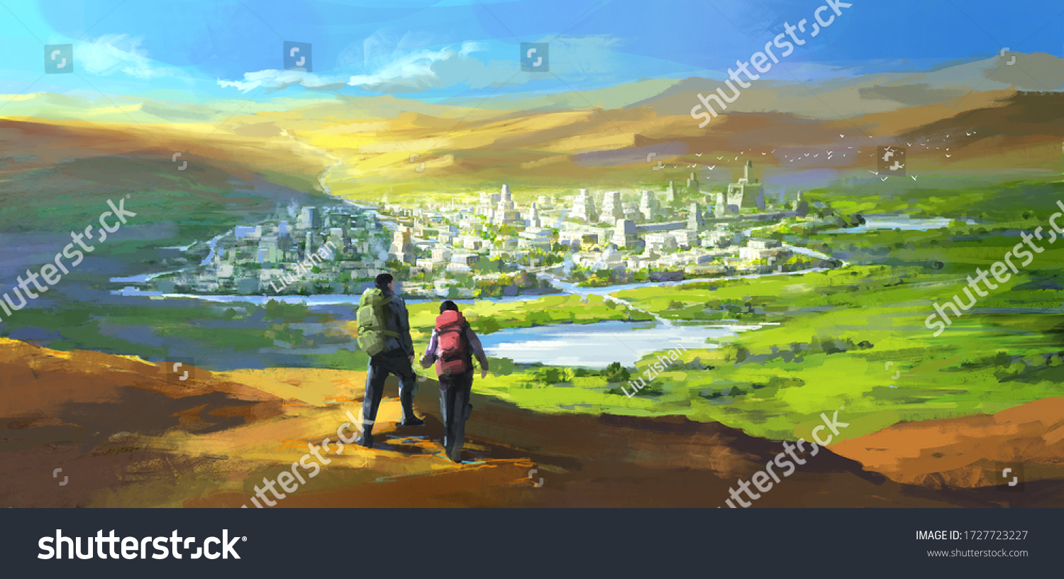 砂漠のオアシス 天国 デジタル絵画 のイラスト素材 Shutterstock