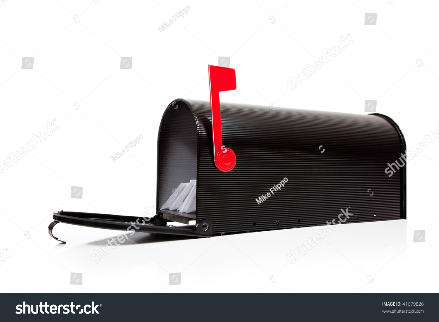 An Open Black Mailbox Wtih Letters On A White Background Stock Photo ...