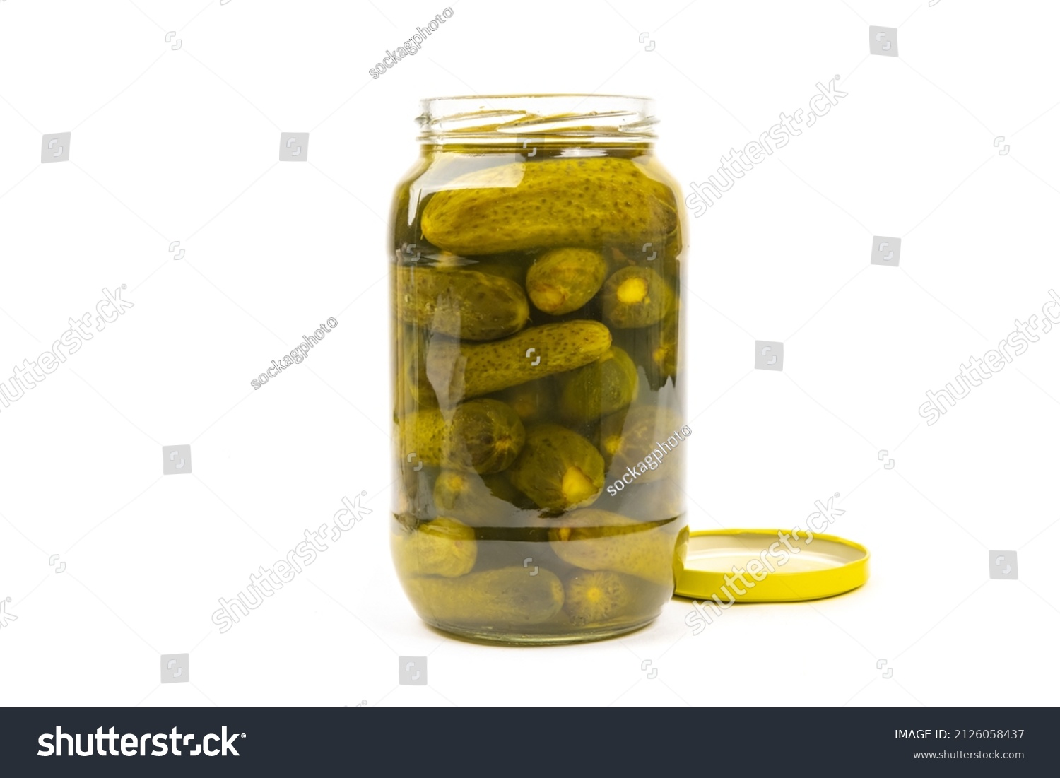 2 552 Open Pickle Jar Images Stock Photos Vectors Shutterstock   Stock Photo An Opened Glass Jar Of Grocery Store Baby Dill Pickles With The Lid Beside Isolated On White 2126058437 