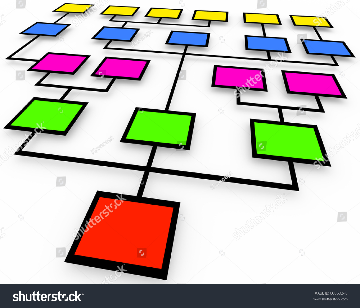 An Organizational Chart Of Colored Boxes On White Background Stock ...