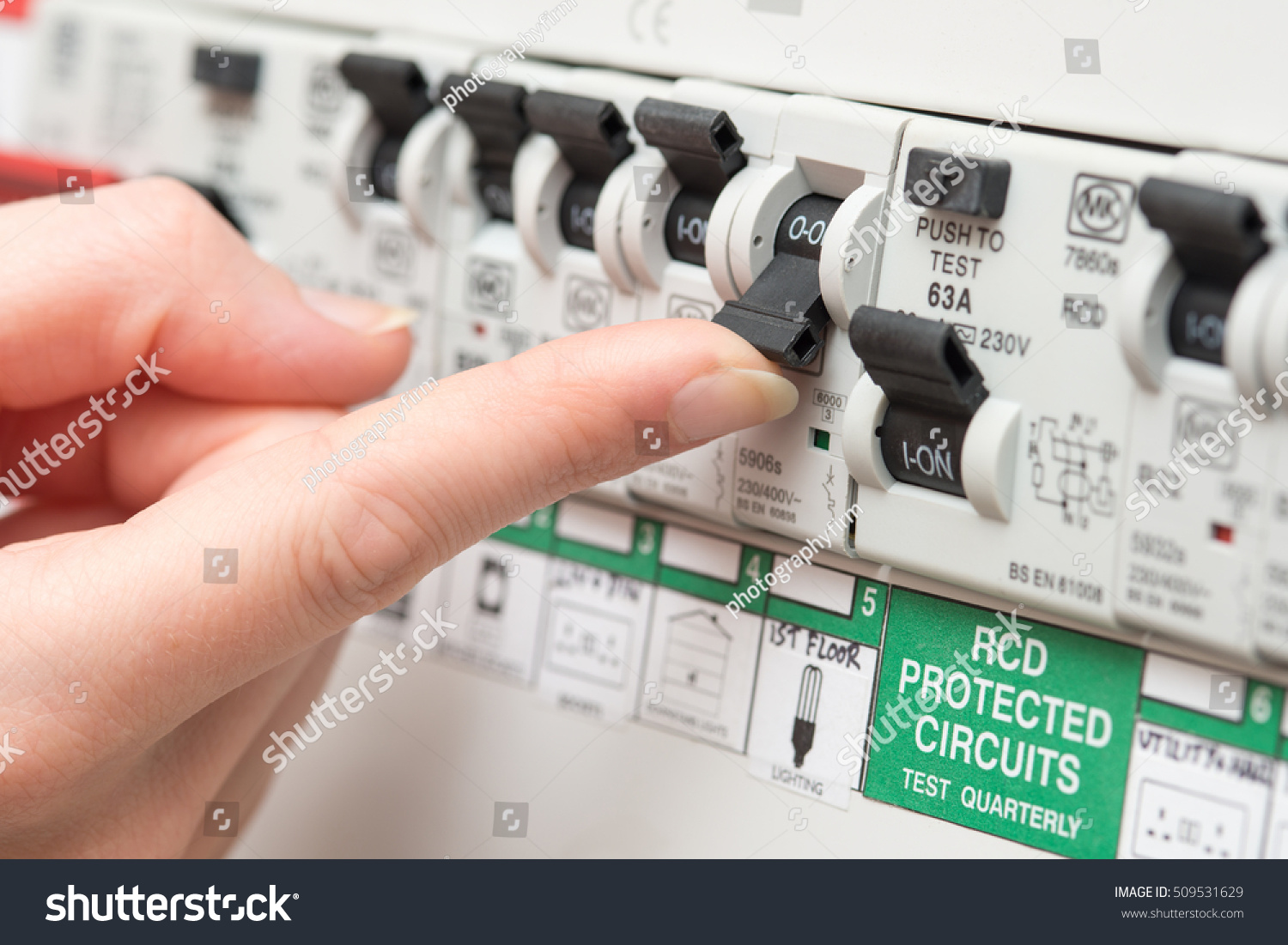 Rcd Circuit Breaker Board Displays Many Stock Photo 509531629