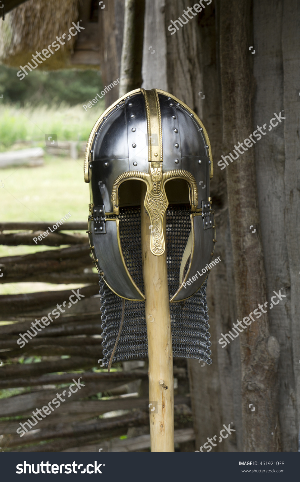 Reproduction 8th Century Anglosaxon Helmet Chainmail Stock Photo ...