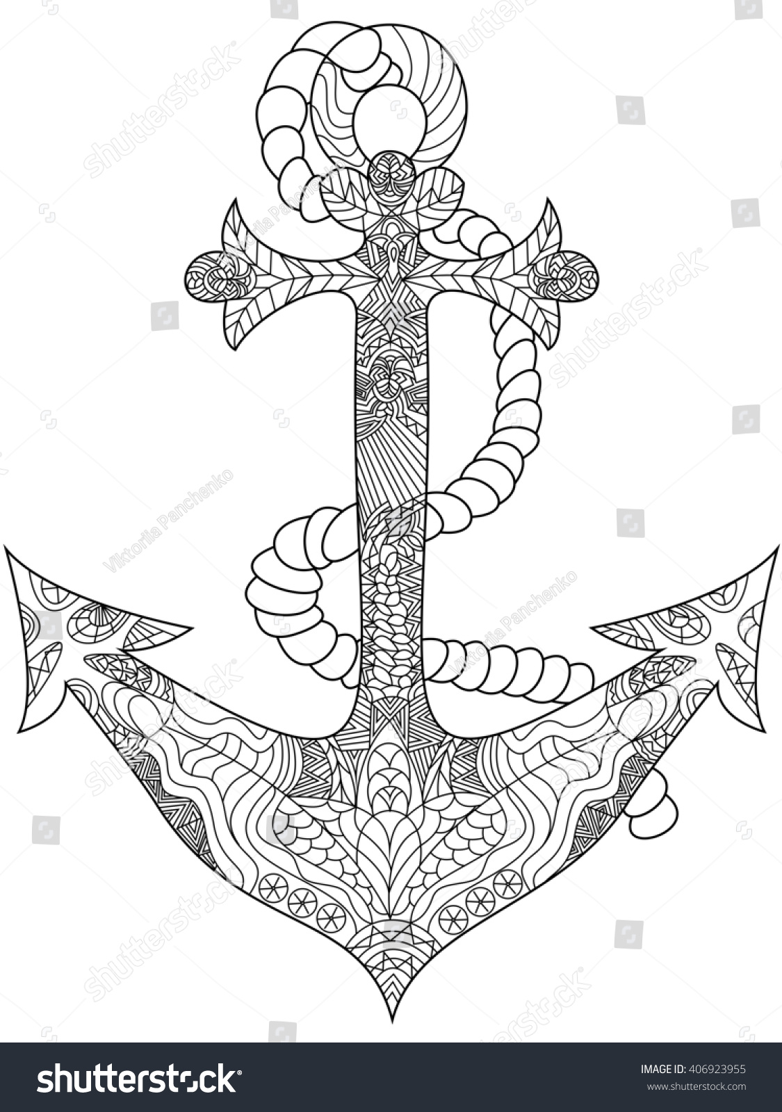 Anchor Coloring Book Adults Raster Illustration Stock Illustration