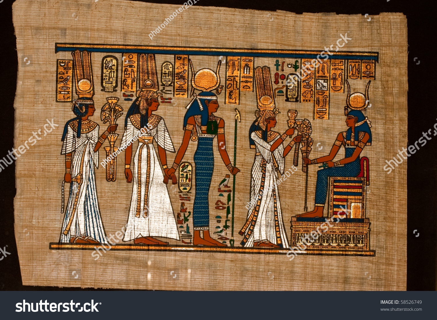 Ancient Egyptian Hieroglyphs Silhouettes On Papirus Stock Photo ...