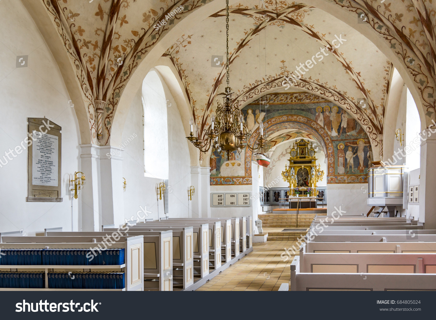 Ancient Romanesque Church Medieval Paintings On Stock Photo