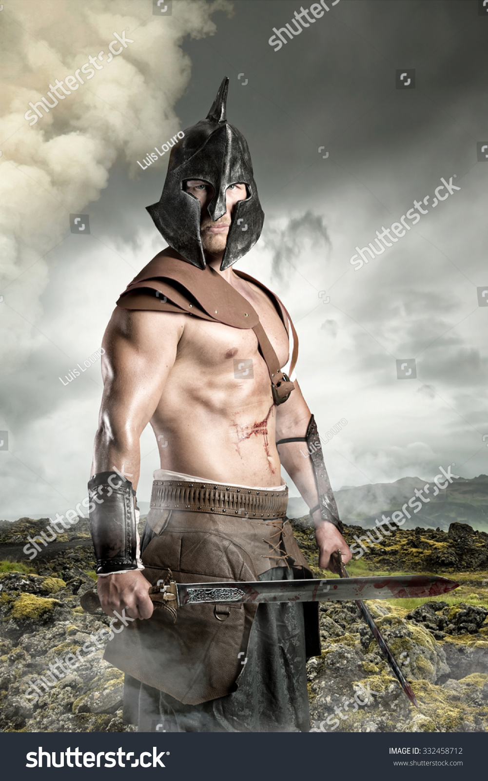 Ancient Warrior Posing Outdoors Swords Ready Stock Photo 332458712 ...
