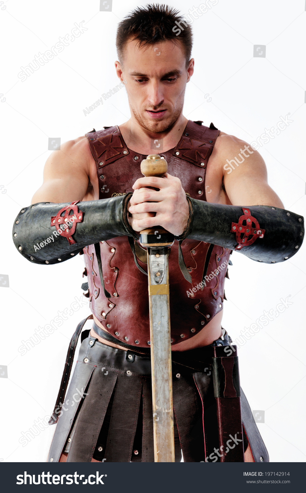 Ancient Warrior With Sword On White Background Stock Photo 197142914 ...