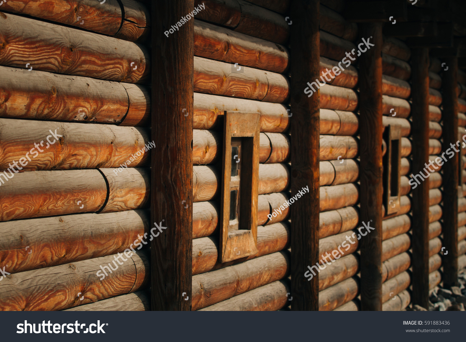 Ancient Window House Fragment Log Cabin Stock Photo Edit Now