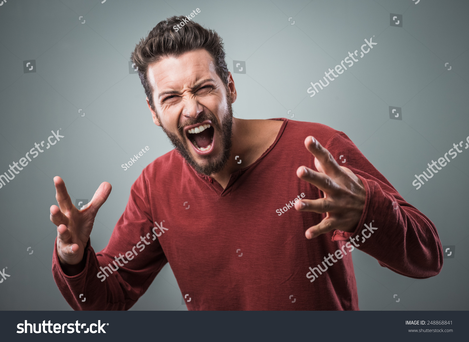 Angry Aggressive Man Shouting Out Loud With Ferocious Expression Stock ...