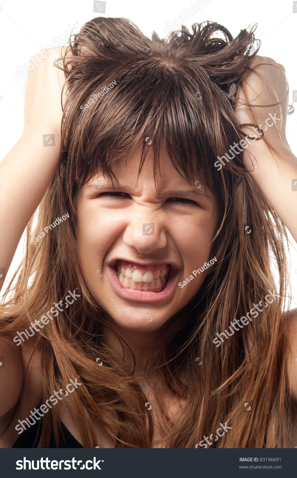 Angry And Frustrated Teenage Girl Grinding With Teeth. Stock Photo ...