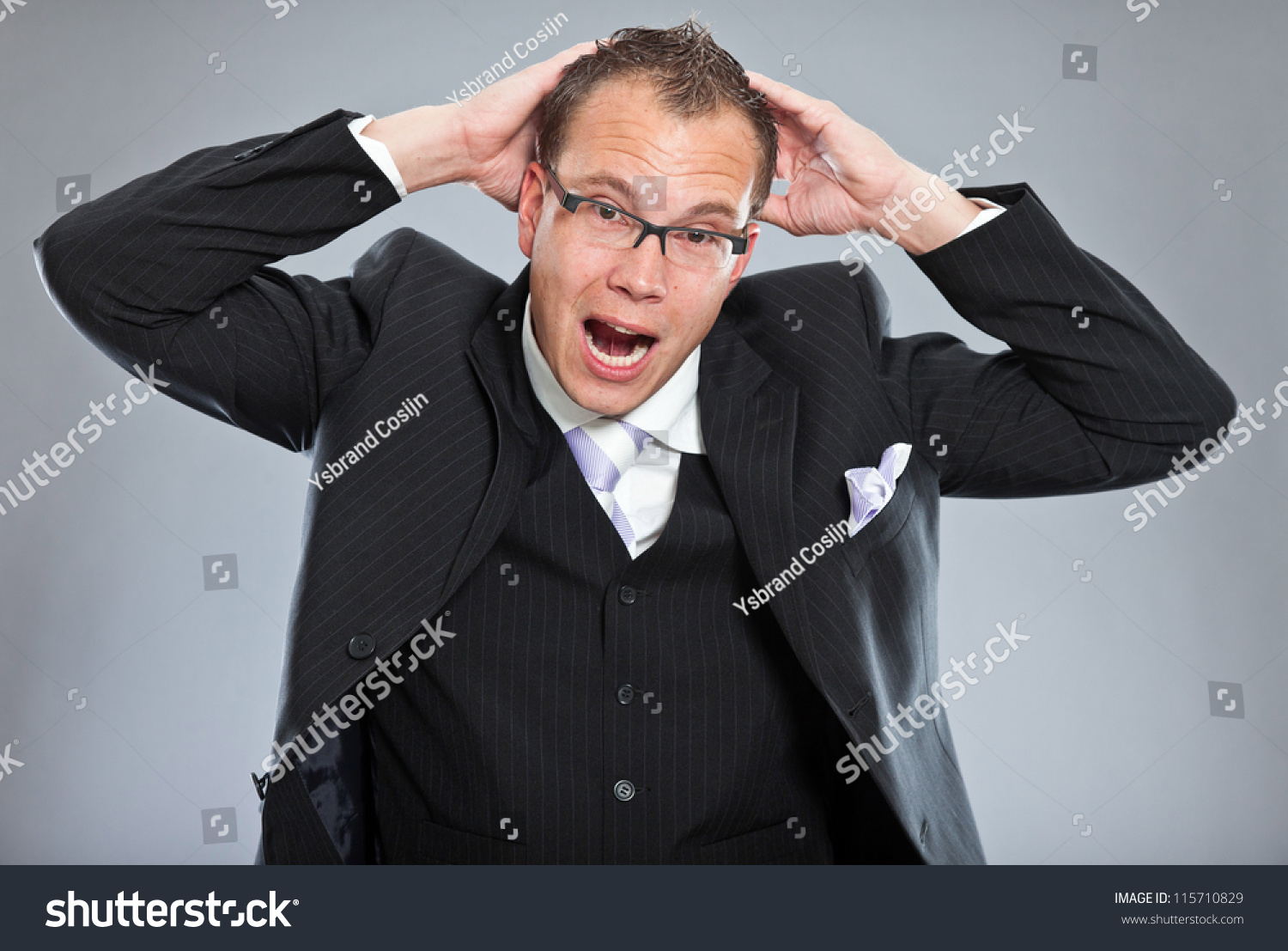 Angry Confused Screaming Young Business Man With Short Hair Wearing ...