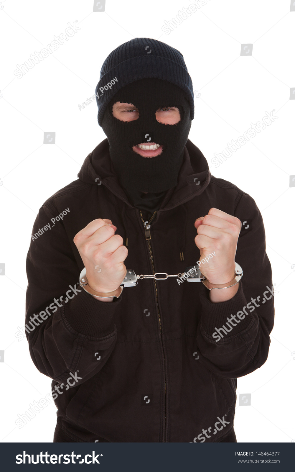 Angry Criminal Locked Handcuffs Over White Stock Photo (Edit Now) 148464377