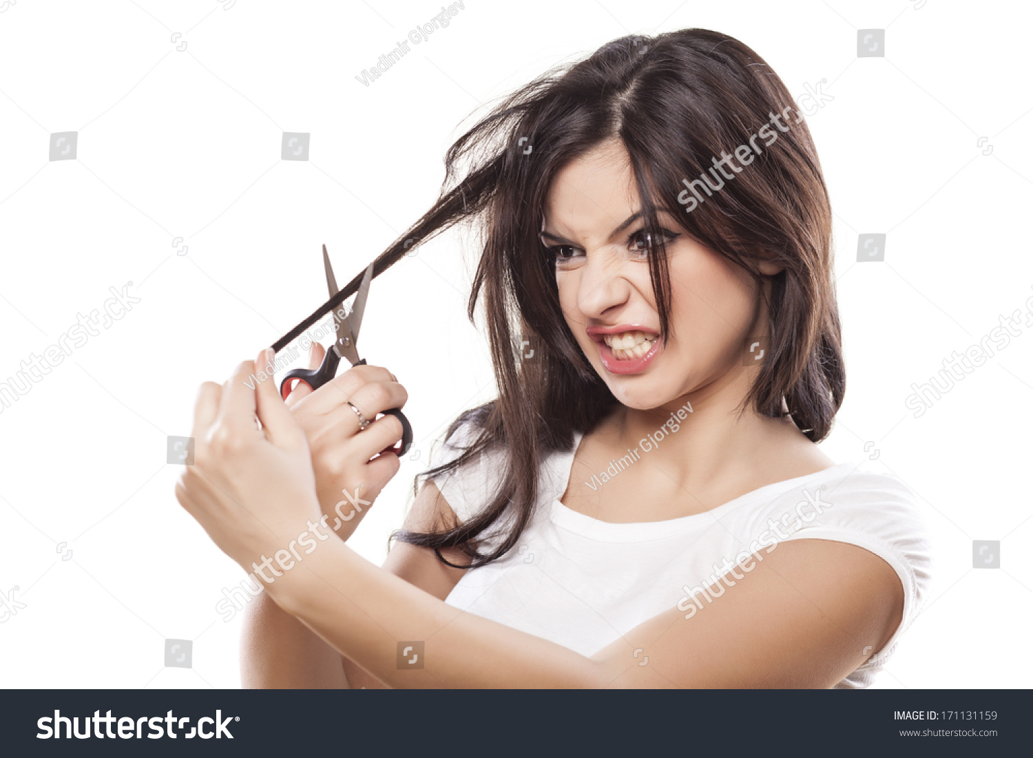 Angry Girl Cuts Her Hair Scissors Stock Photo 171131159 Shutterstock