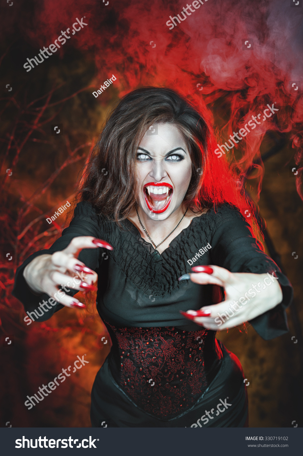 Angry Halloween Beautiful Vampire Long Nails Stock Photo ...