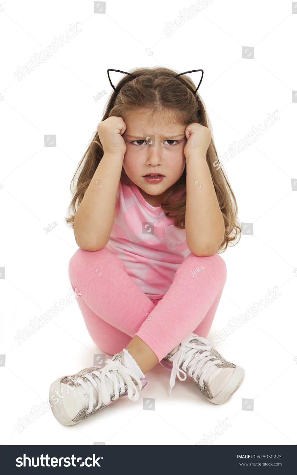 Angry Little Girl Sitting On Floor Stock Photo 628030223 | Shutterstock