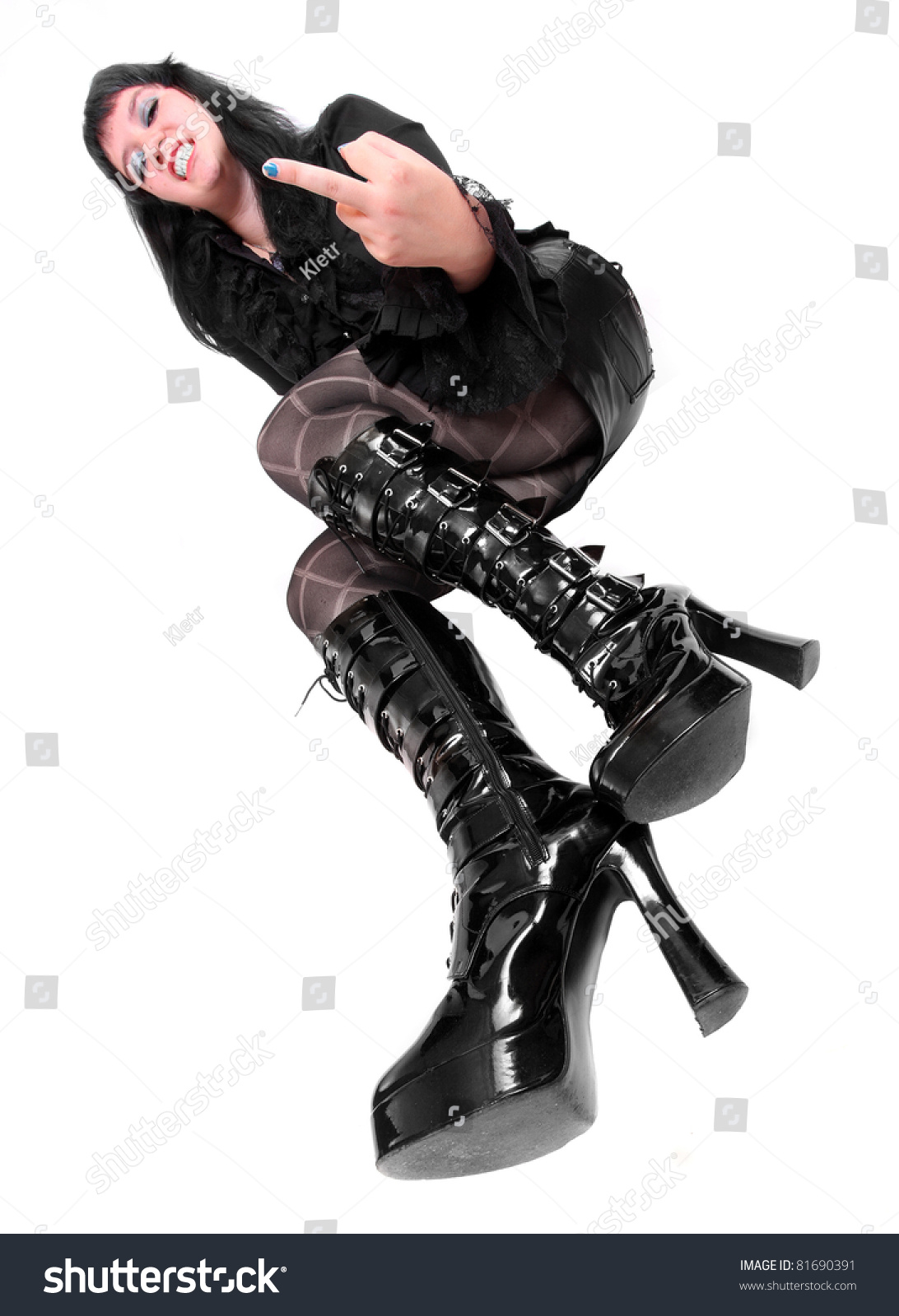 Angry Punk Girl High Boots On Stock 