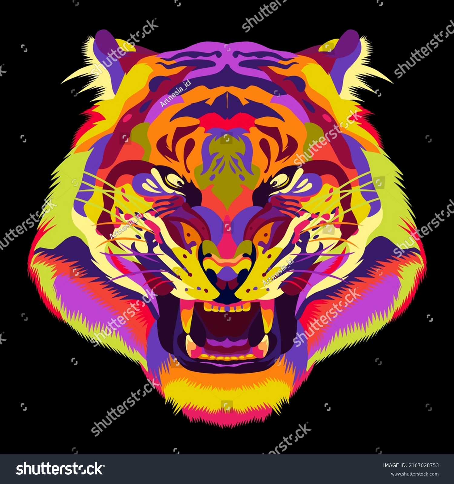 Angry Tiger Head Popart Style Black Stock Illustration 2167028753 ...