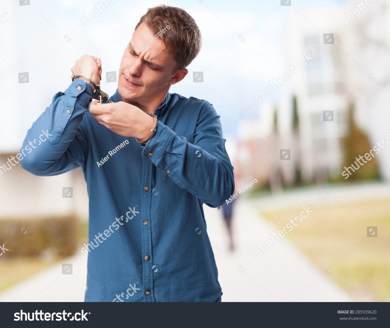 Angry Young Man Handcuffs Stock Photo (Edit Now) 285939620