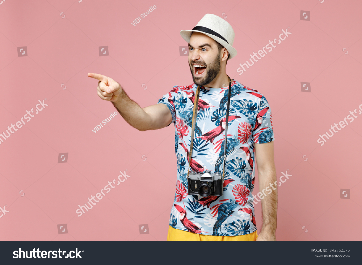 Angry Young Traveler Tourist Man Summer Stock Photo (Edit Now) 1942762375