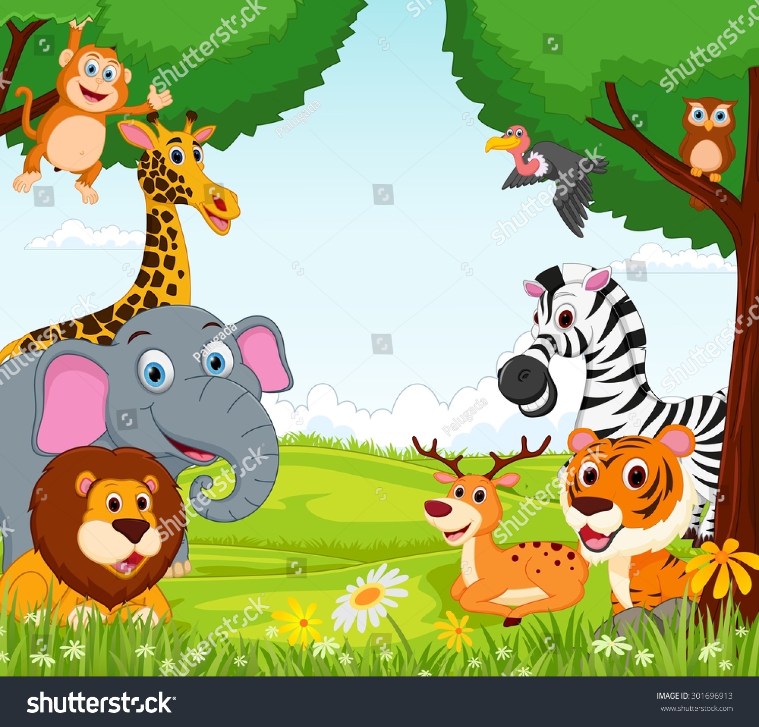 Animal Cartoon In The Jungle Stock Photo 301696913 : Shutterstock