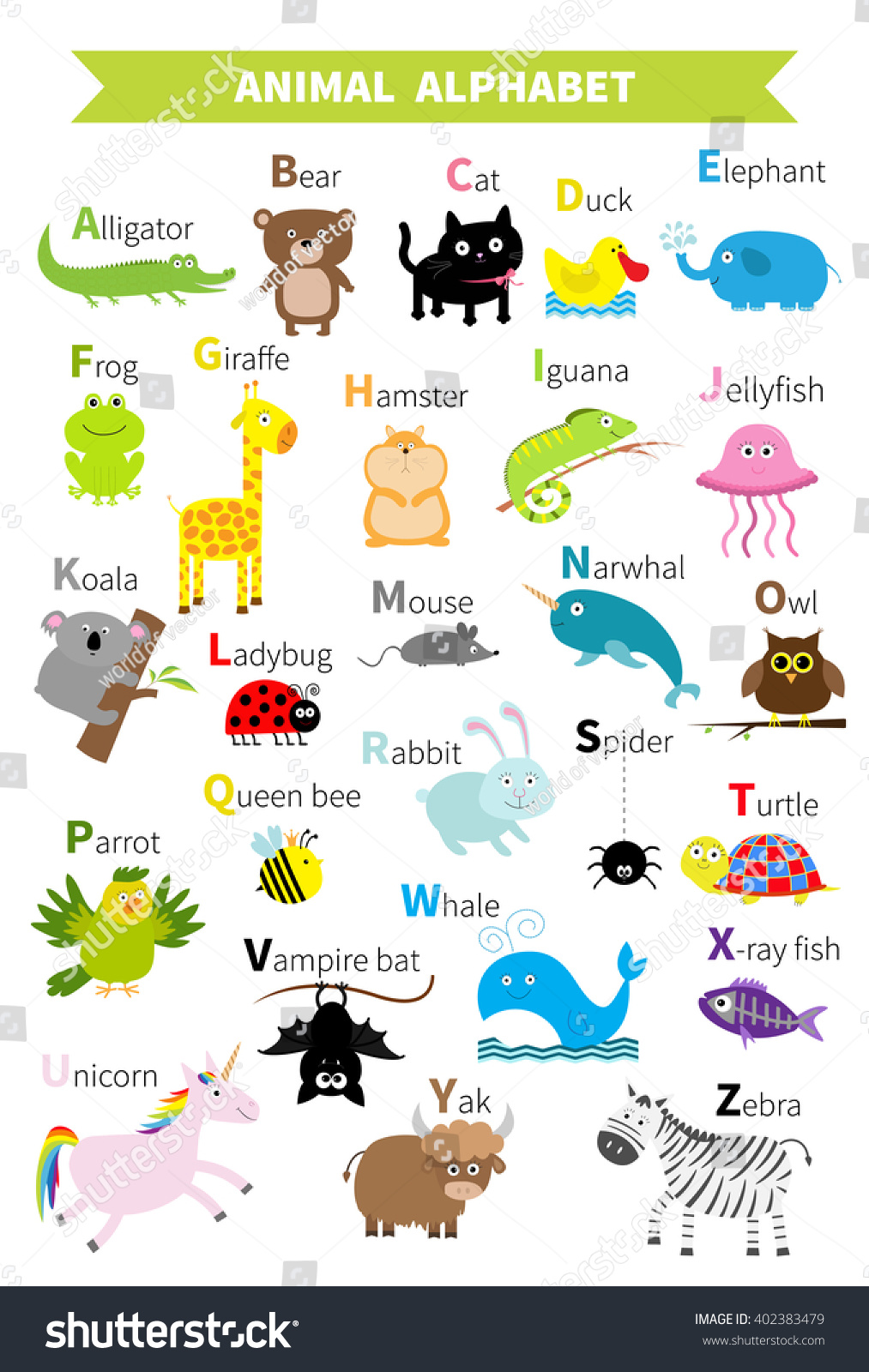 Animal Zoo Alphabet Cute Cartoon Character Stock Illustration 402383479 ...