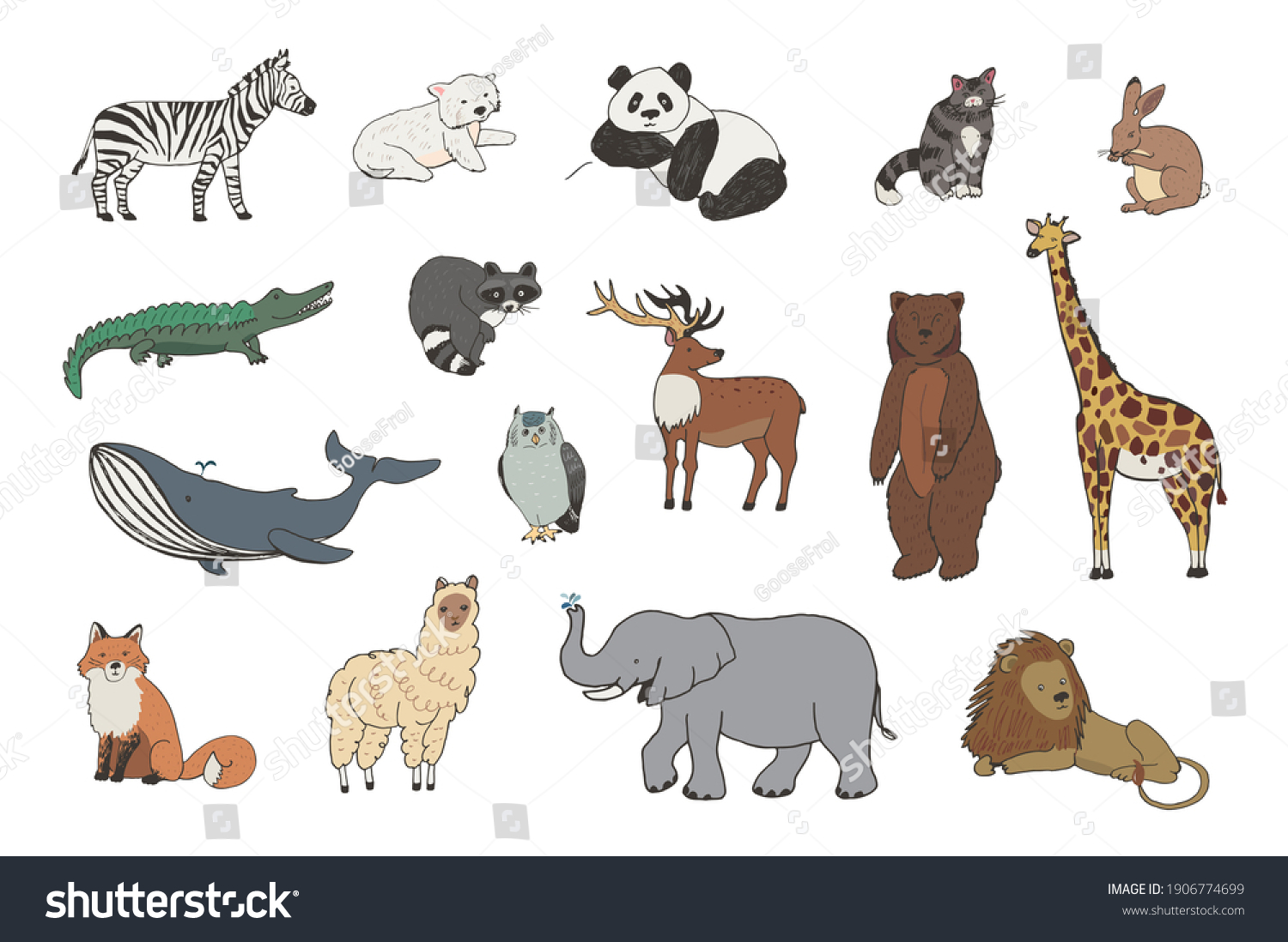 Animals World Illustrations Set Stock Illustration 1906774699 ...