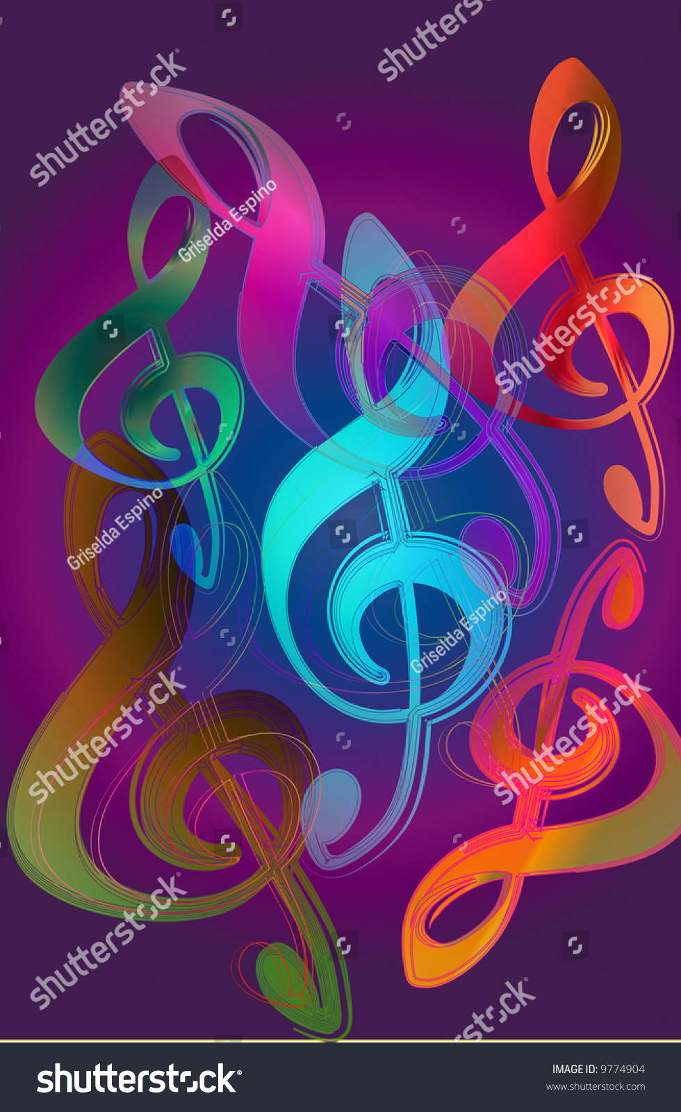 Animated Music Notes With Fluorescent Color Gradient And Translucent ...