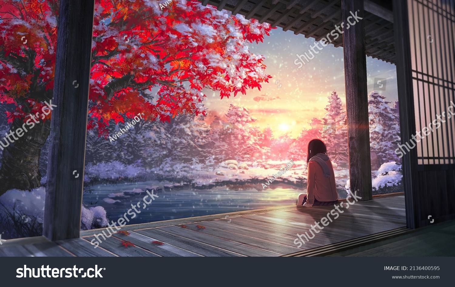 Anime Sunrise Winter Season Fantasy Digital Stock Illustration Shutterstock