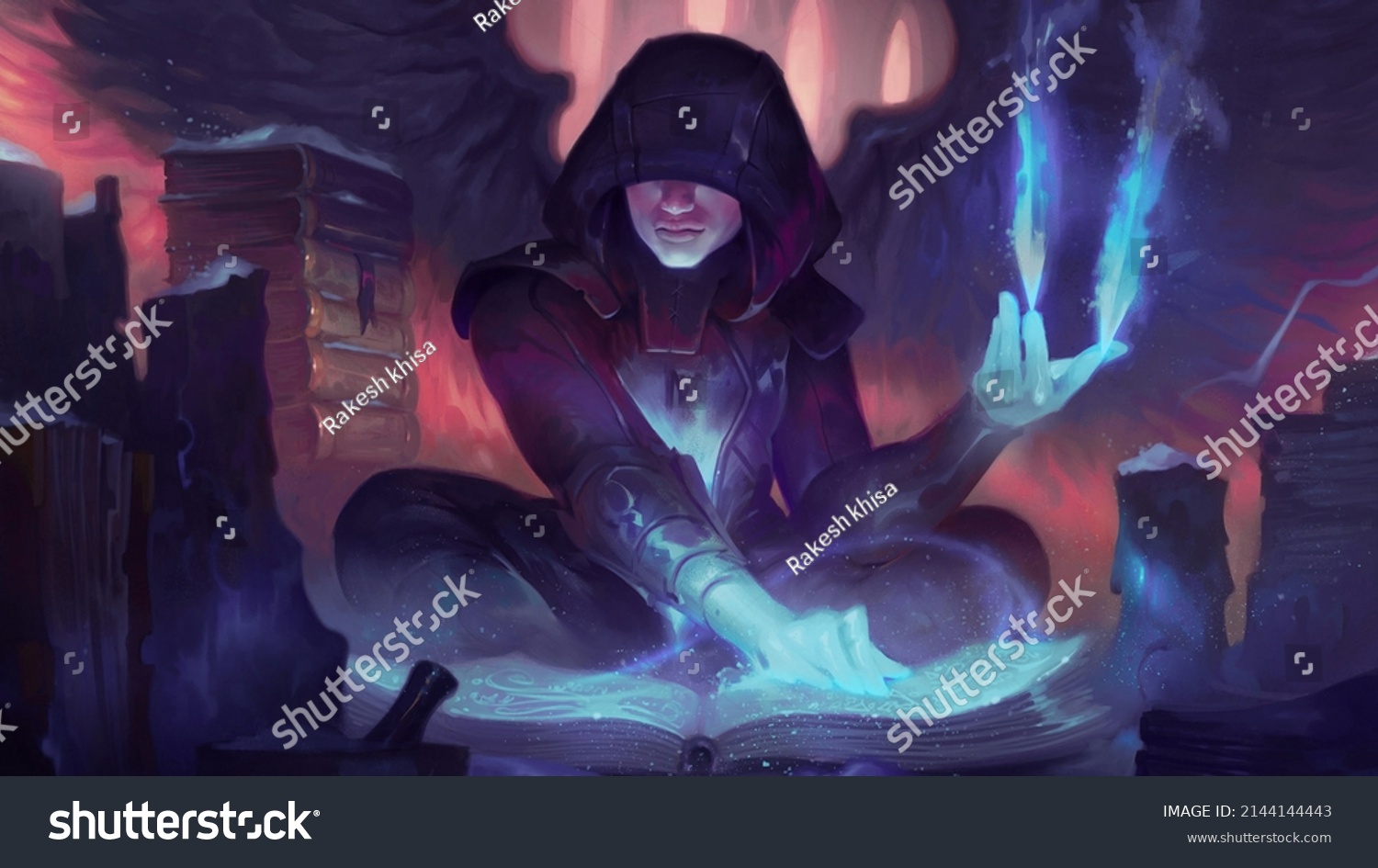 Anime Wizard Guy Fantasy Digital Art Stock Illustration 2144144443 ...