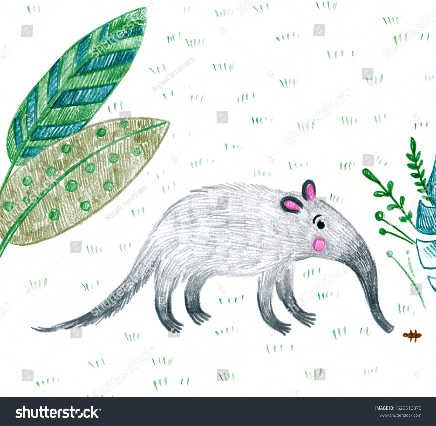 Anteater Jungle Eats Termites Childrens Illustration Stock Illustration