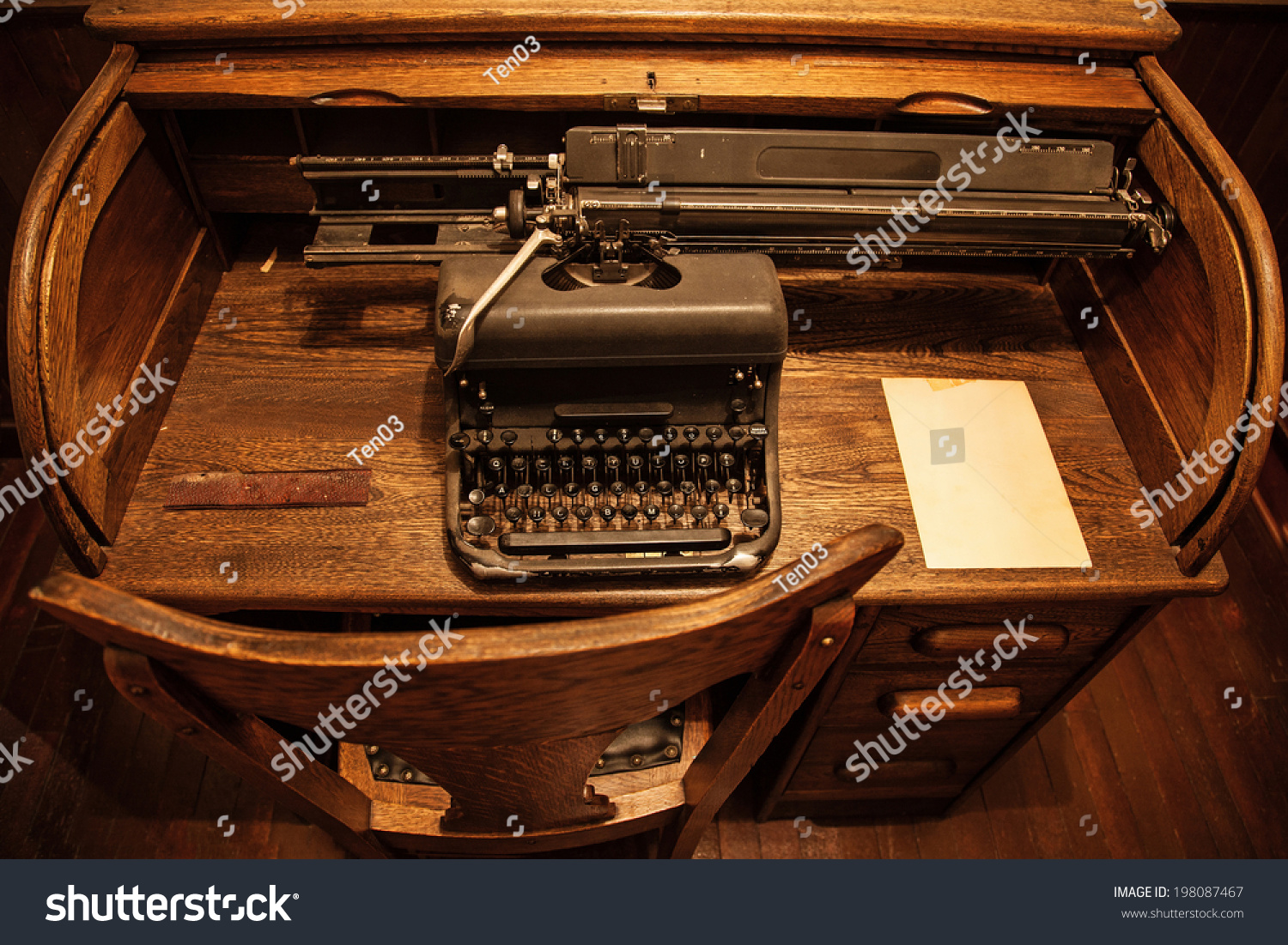 Antique Typewriter On Old Wooden Desk Stock Photo Edit Now 198087467